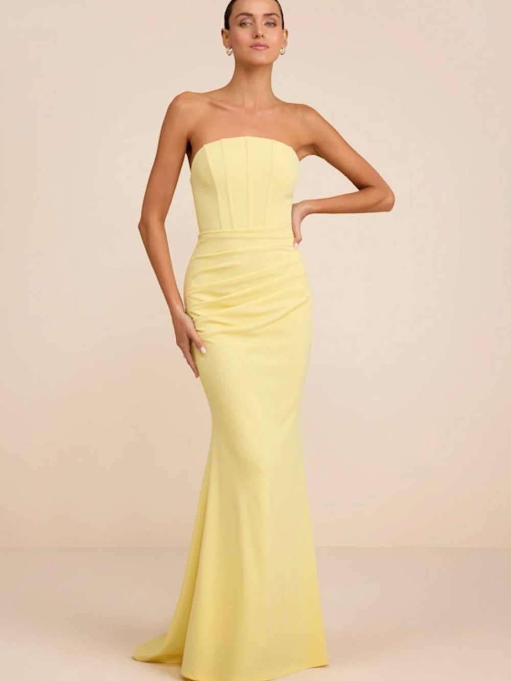 Lulu's Strapless Lemon Yellow Column Gown